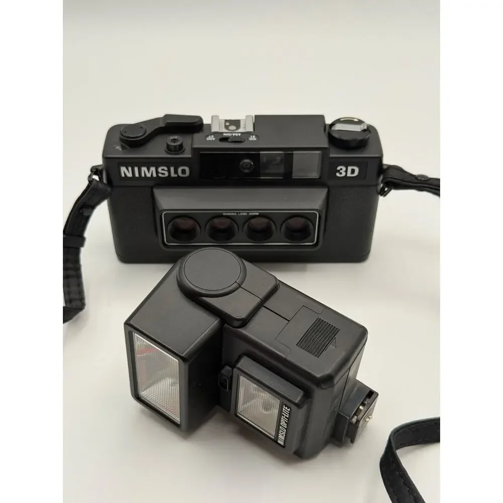 Nimslo 3D Quadra Lens Camera w/ Opti-Lite Flash Tested Working